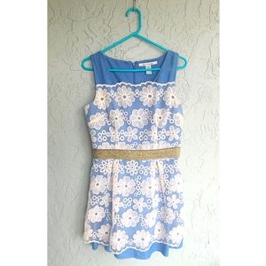 American Rag denim dress with white overlay flower detail size medium